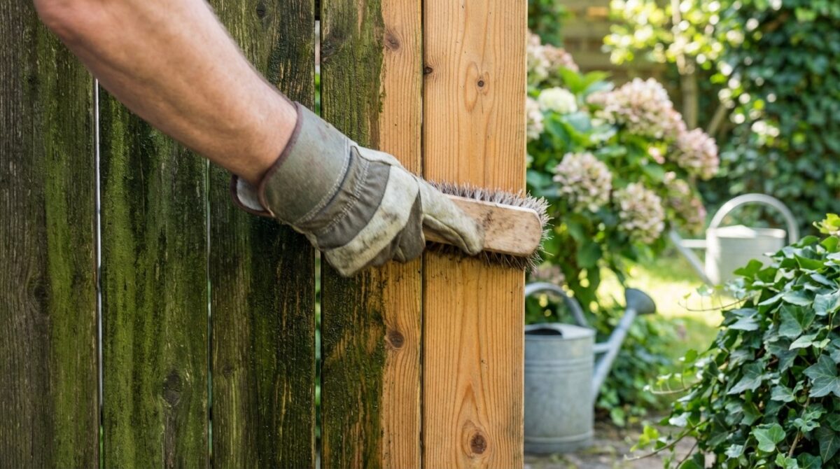 entfernen Sie grüne Algenflecken vom Gartenzaun mit einer günstigen Küchenzutat ohne aggressive Chemikalien
