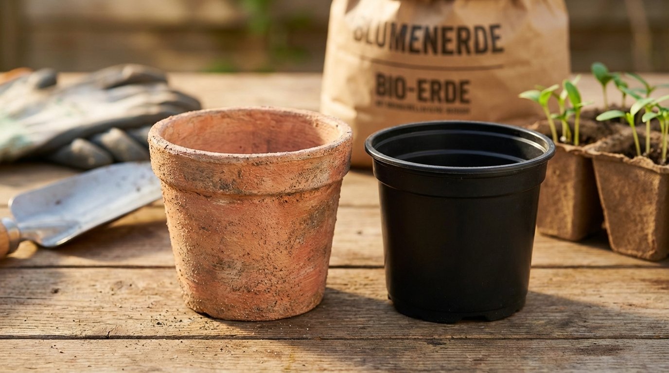 verwandeln Sie Ihre Plastiktöpfe mit einfachen Materialien in authentische Terrakotta-Gefäße - ein kostenloses Gartenhack-Trick für kreative Gärtner